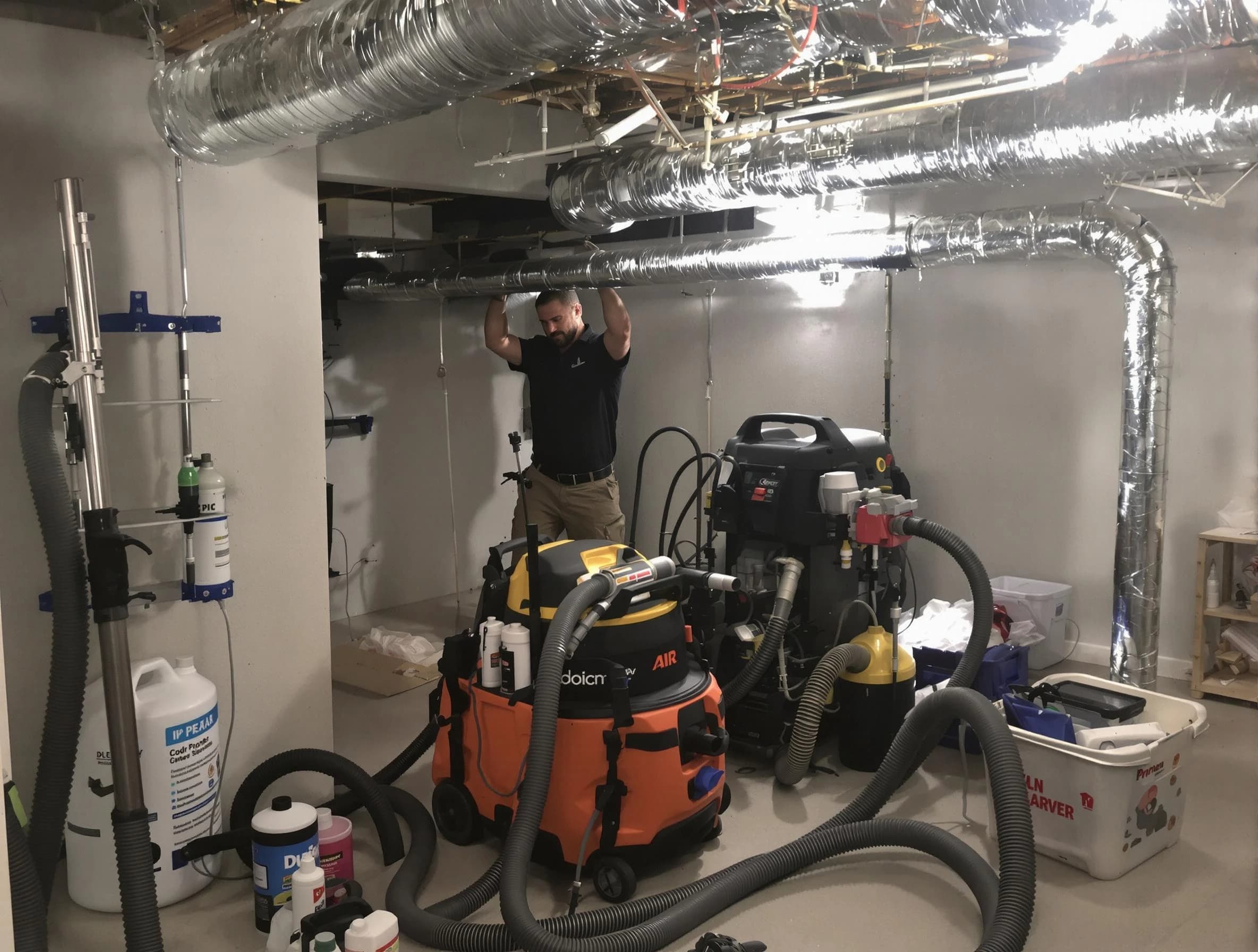 Alpharetta Air Duct Cleaning specialist performing professional mold removal from air ducts using safety equipment in Alpharetta