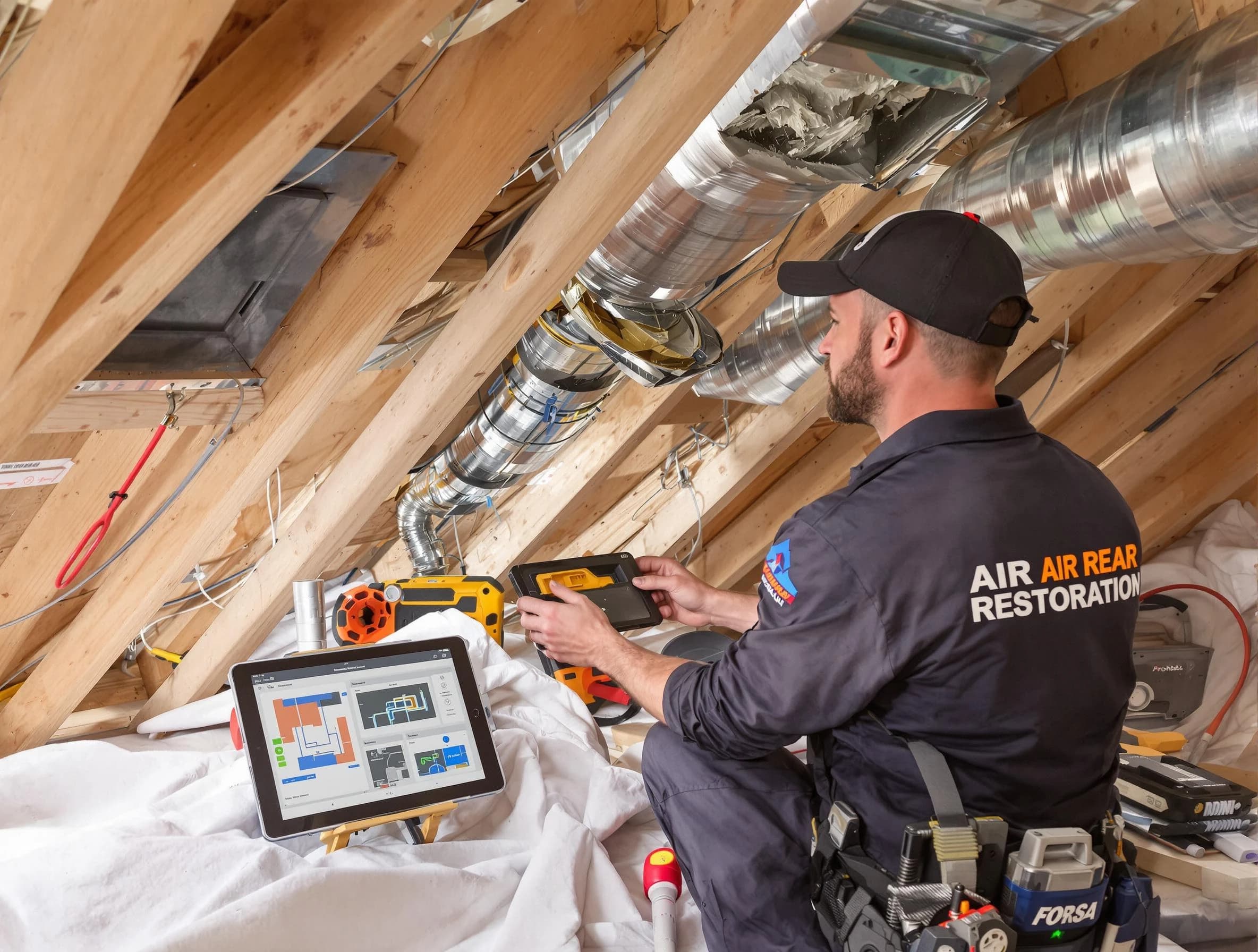 Alpharetta Air Duct Cleaning technician performing precise duct repair work in Alpharetta