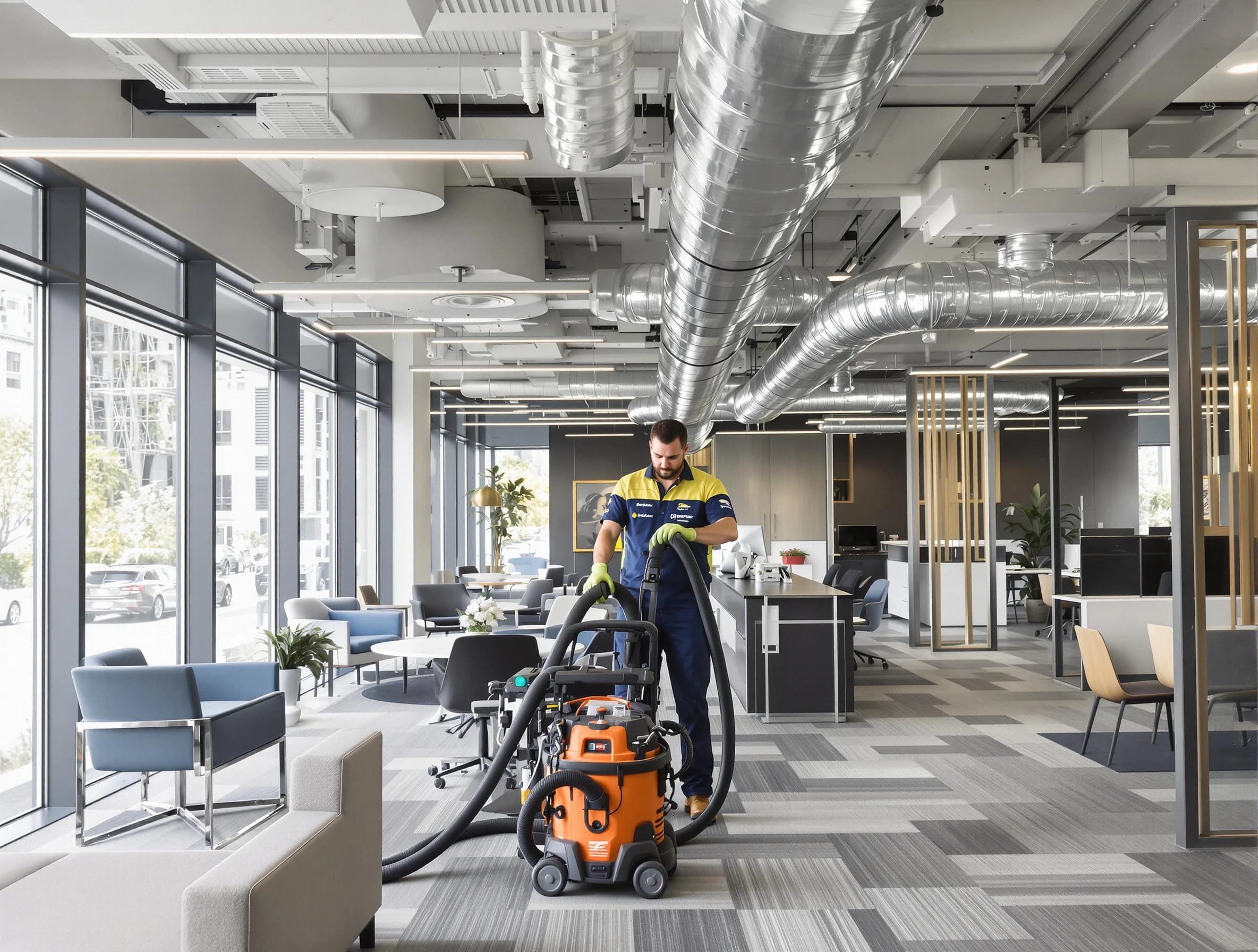 Alpharetta Air Duct Cleaning team performing thorough commercial duct cleaning at a Alpharetta business center