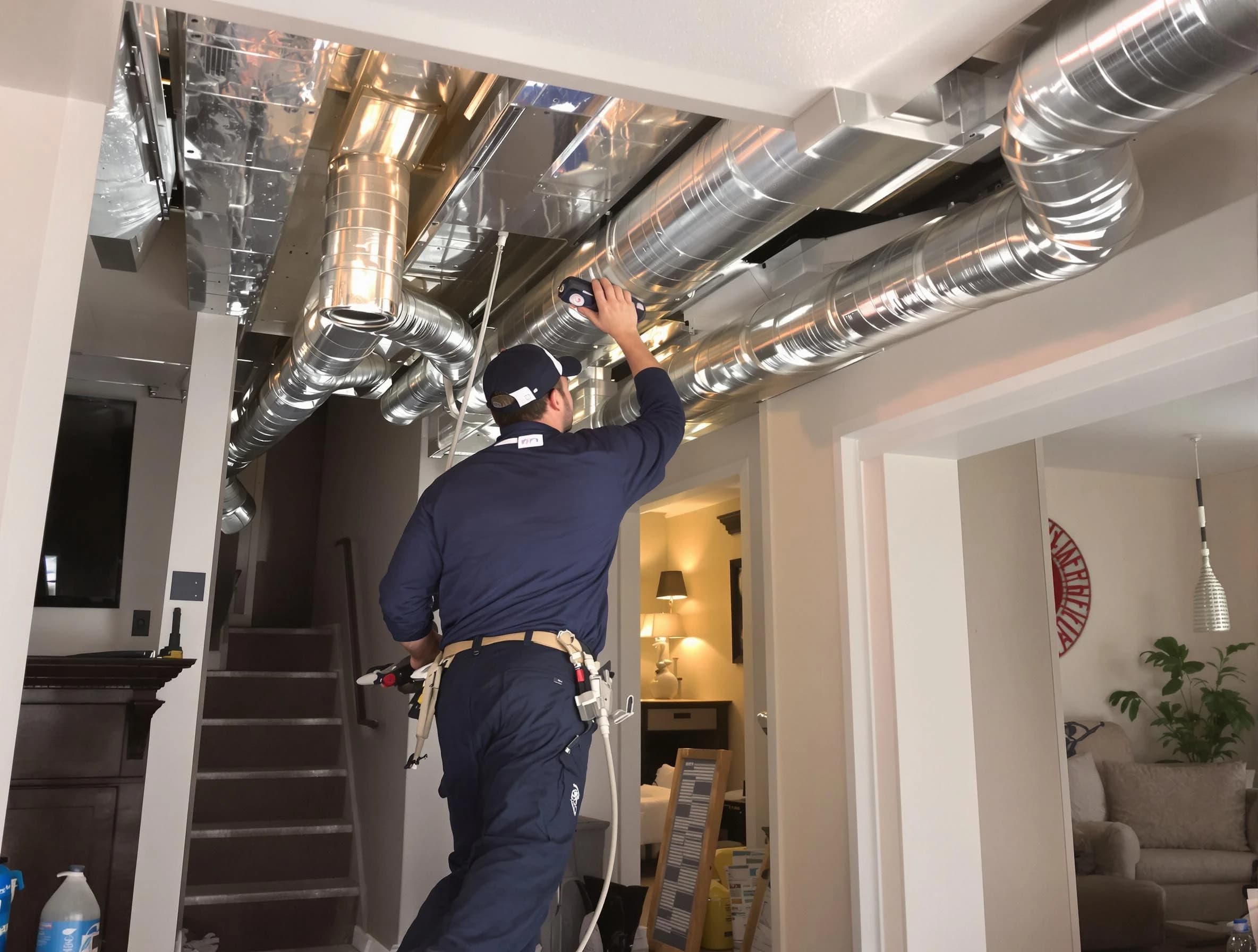 Alpharetta Air Duct Cleaning expert performing specialized duct cleaning in a mobile home in Alpharetta